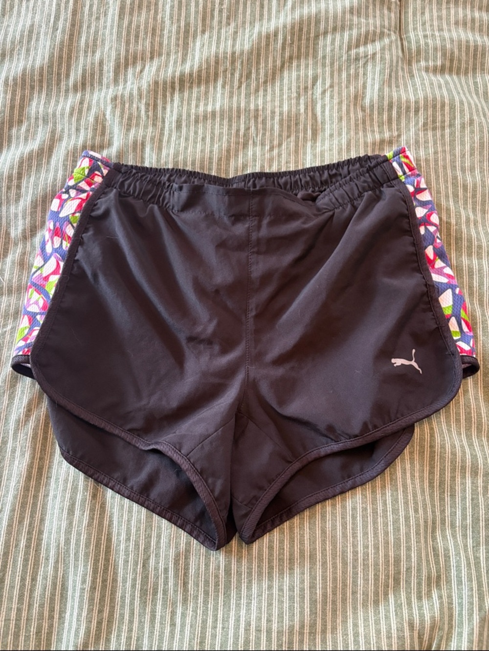 Puma Black Women's Athletic Shorts with Colorful Geometric Side Panels